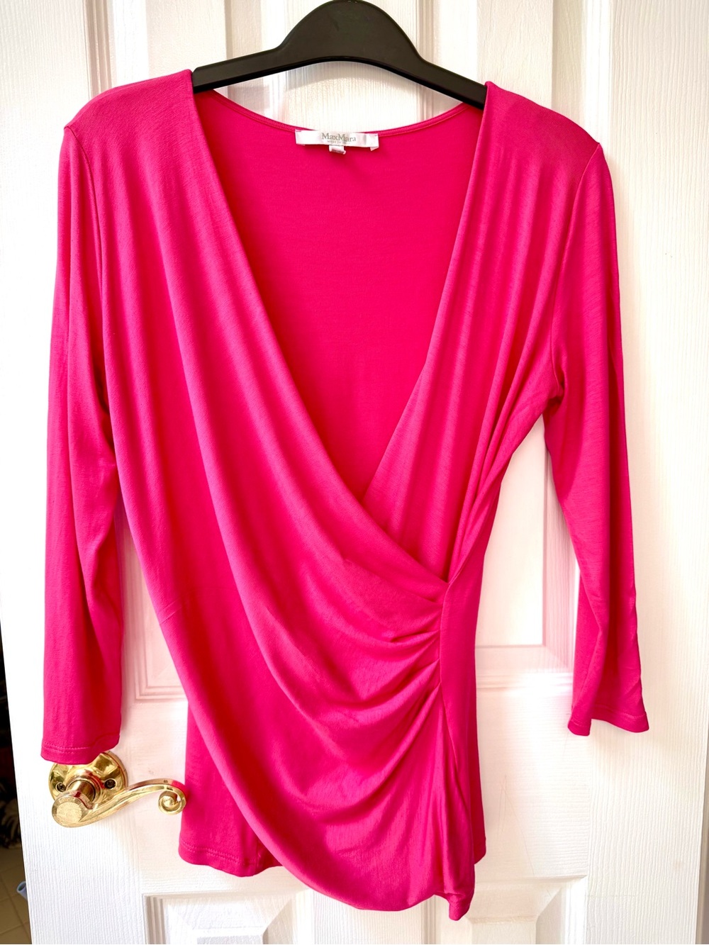 Max Mara (Made in Italy) Hot Pink Wrap-Style Long Sleeve Top